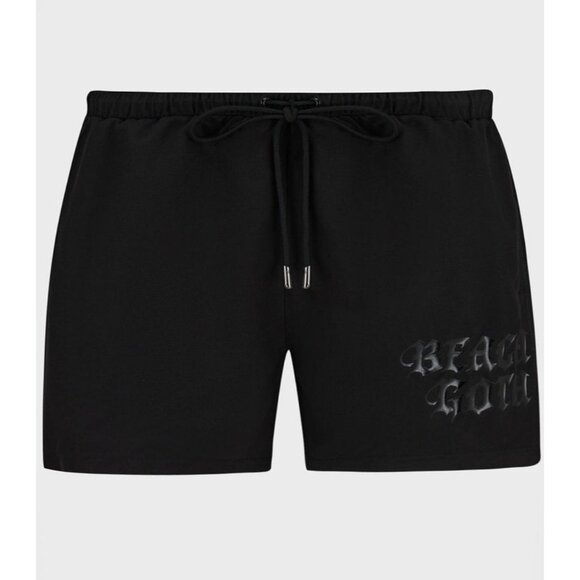 Killstar ✦ Dive Into Hell Swim Shorts L ✦ Beach Goth Foil Detail Black NWT - Picture 4 of 5